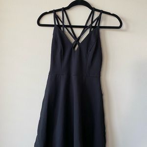 Multiple straps flowy black mini dress